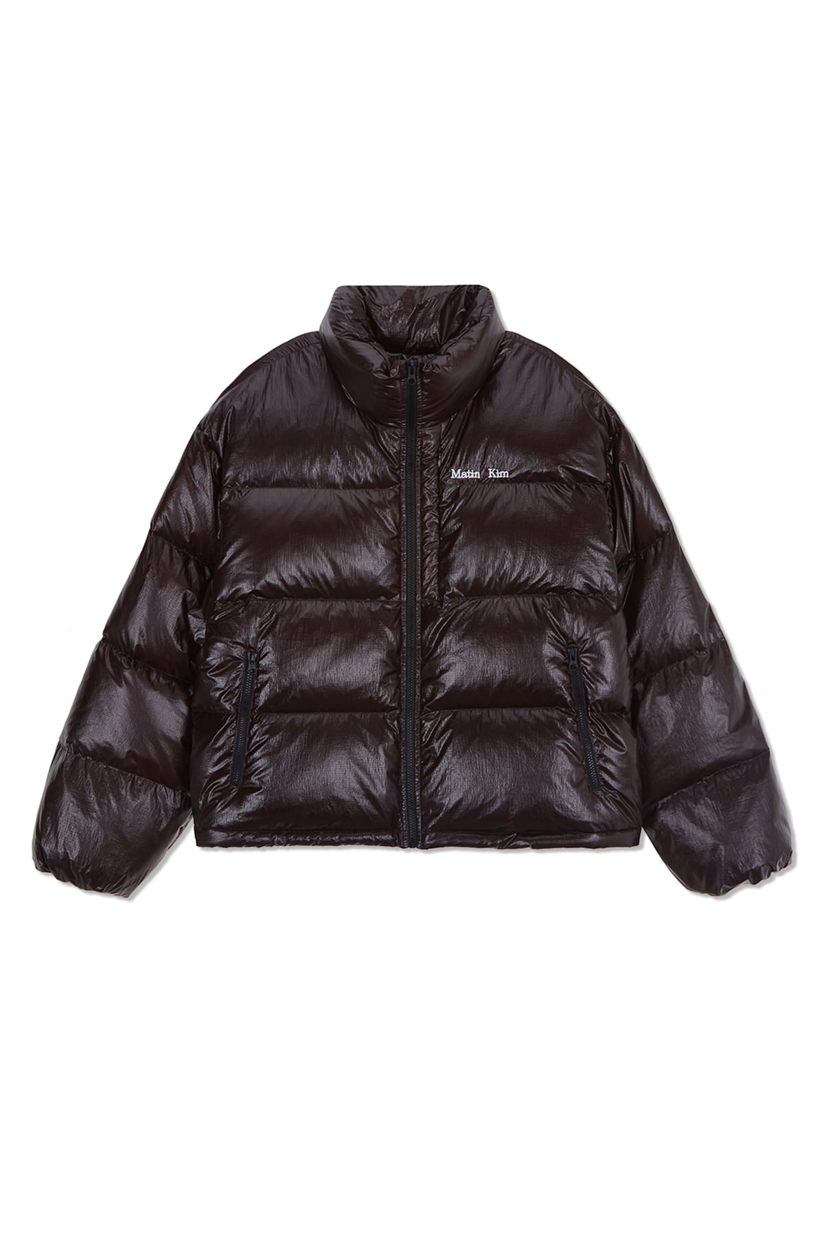 [matinkim] SMALL LOGO VOLUME DOWN JUMPER FOR MEN IN DARK BROWN