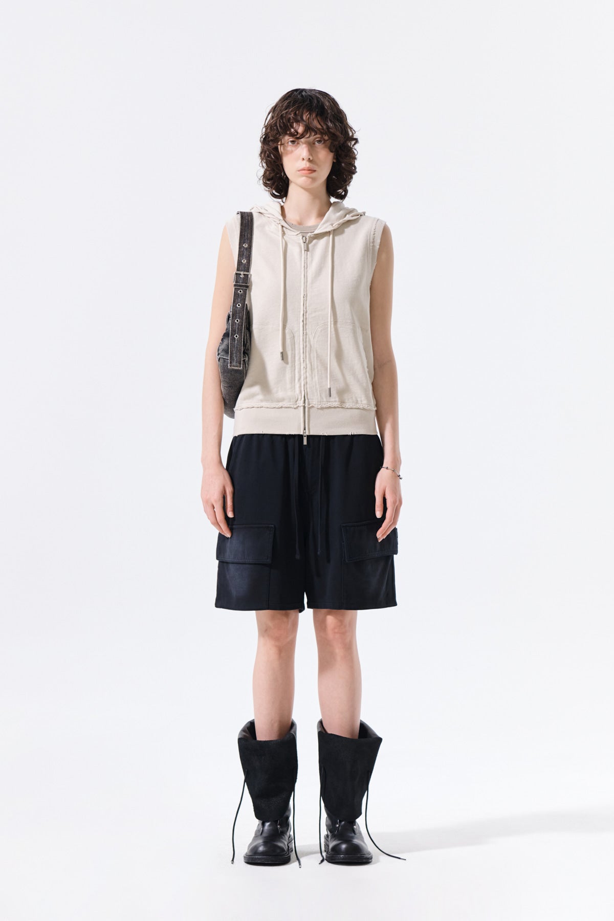 Matinkim Vintage Washed Terry Cargo Shorts IN Black