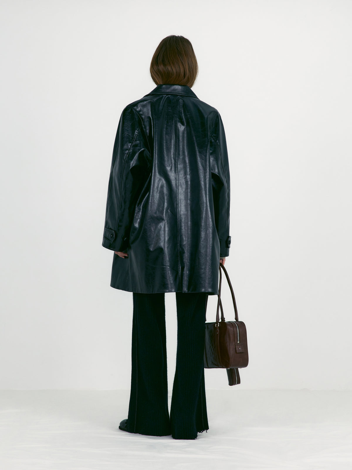 Low Classic Textured Leather Half Coat Black