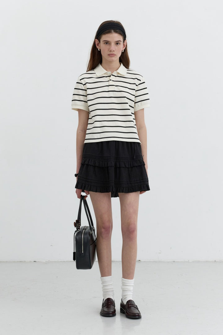 Dunst Shirring Ruffle Mini Skirt Black