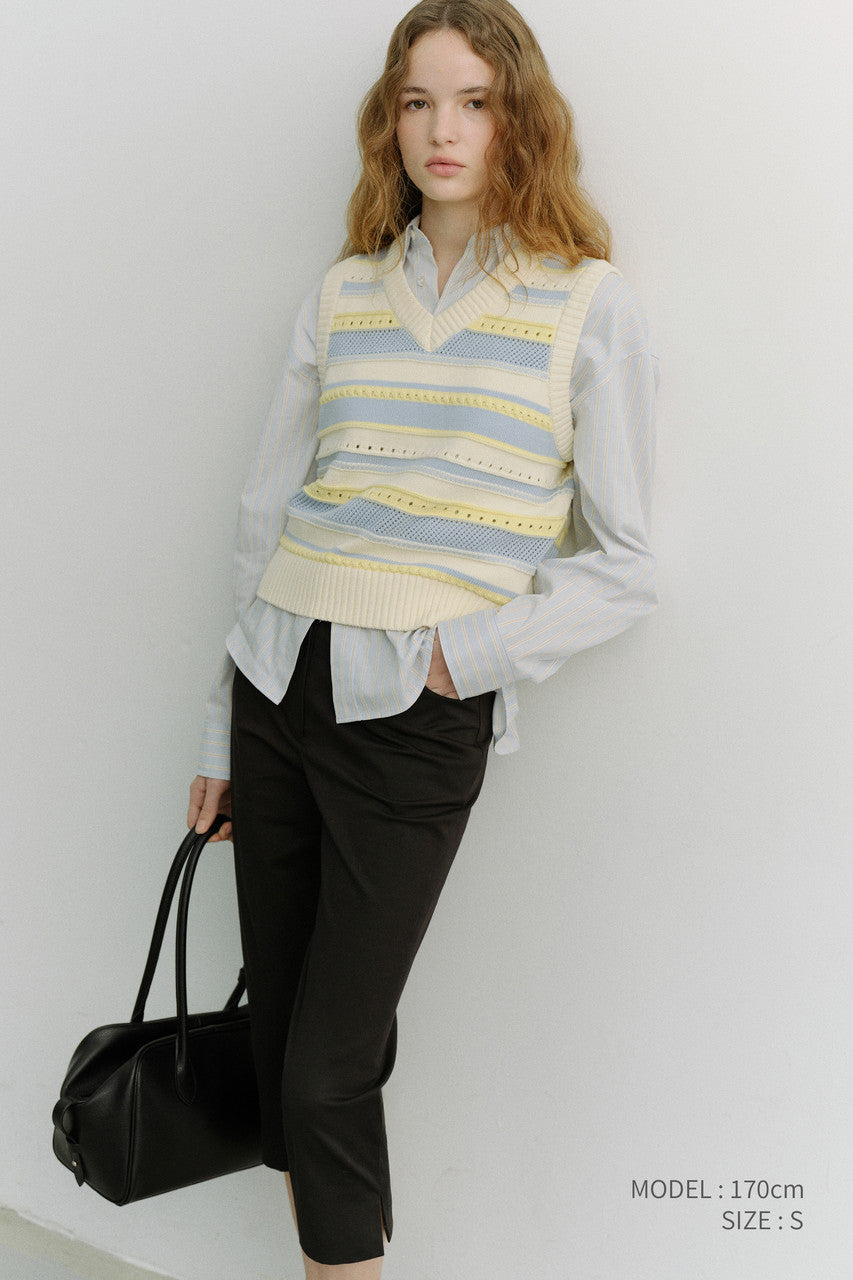Dunst Unisex Crafted Striped Knit Vest Cream Soft Blue