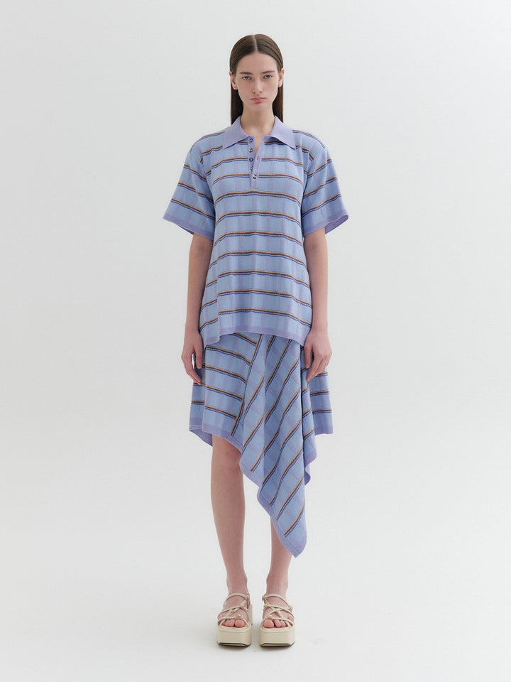 EENK Asymmetrical Knitwear Flared Skirt - Sky Blue