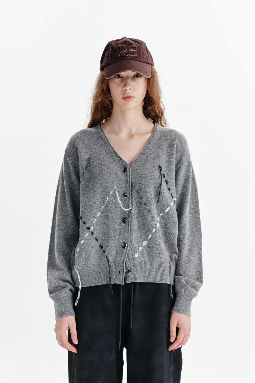 [matinkim] ARGYLE STITCH CARDIGAN IN GREY