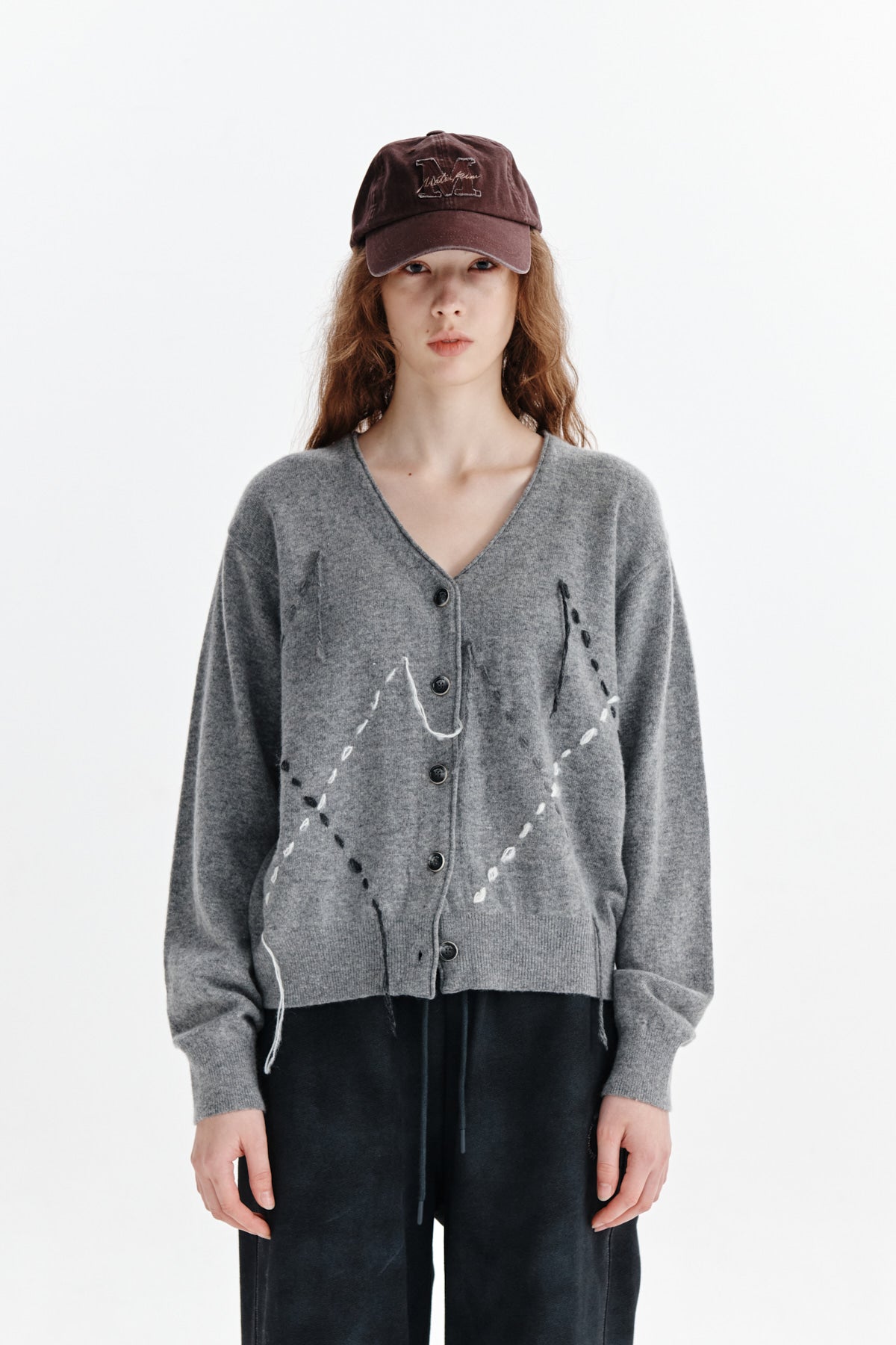 [matinkim] ARGYLE STITCH CARDIGAN IN GREY