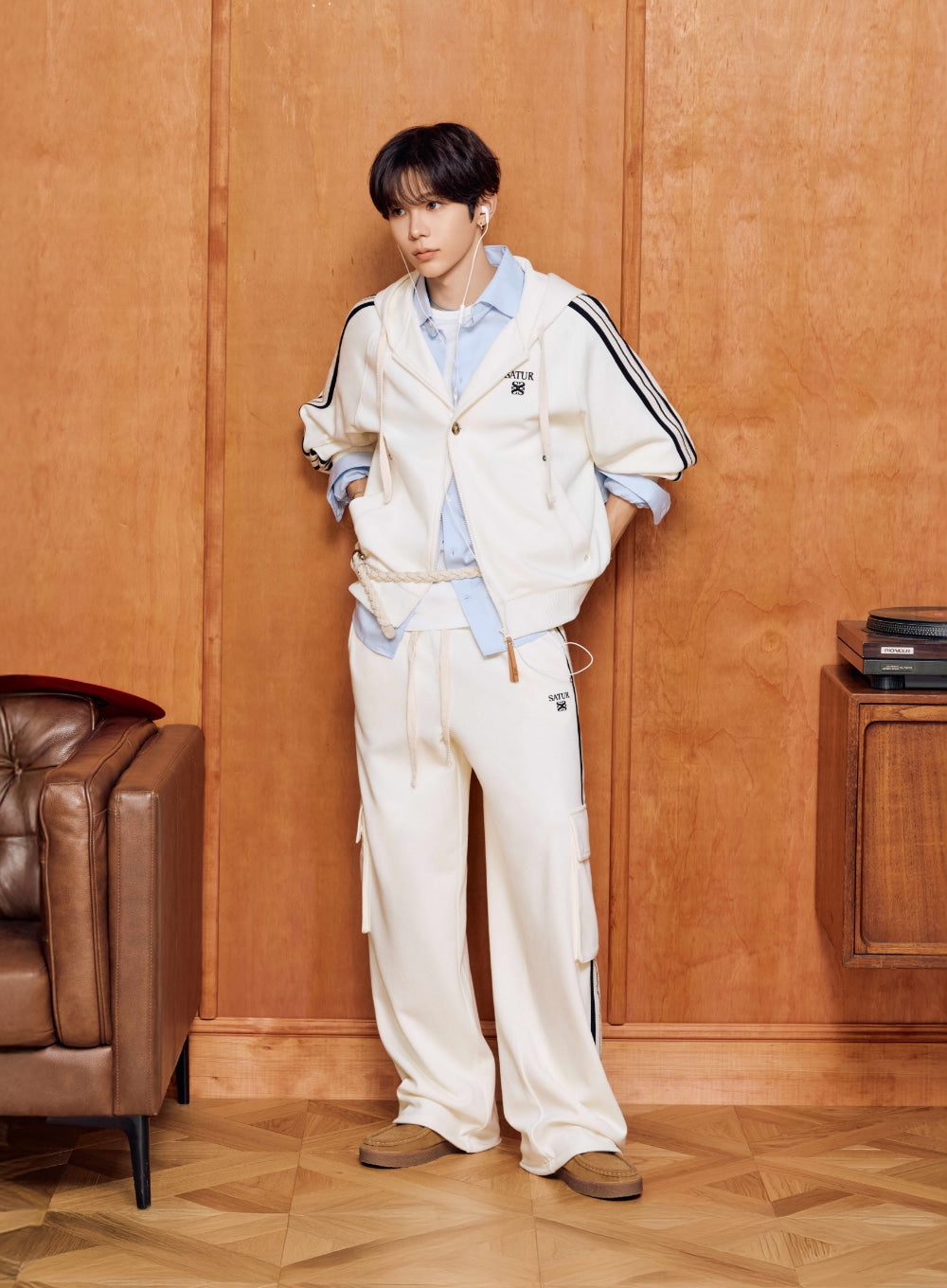 [satur] Lawton Cargo Track Pants - Cream Black