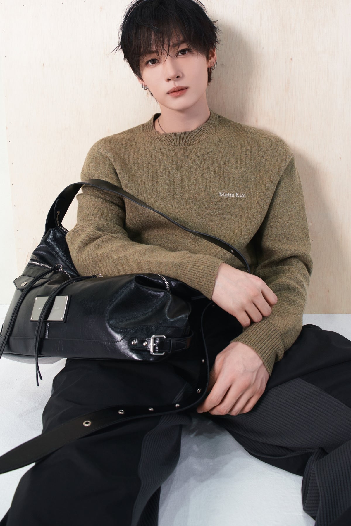 Matinkim Calligraphy Back Logo Knit Pullover IN Khaki