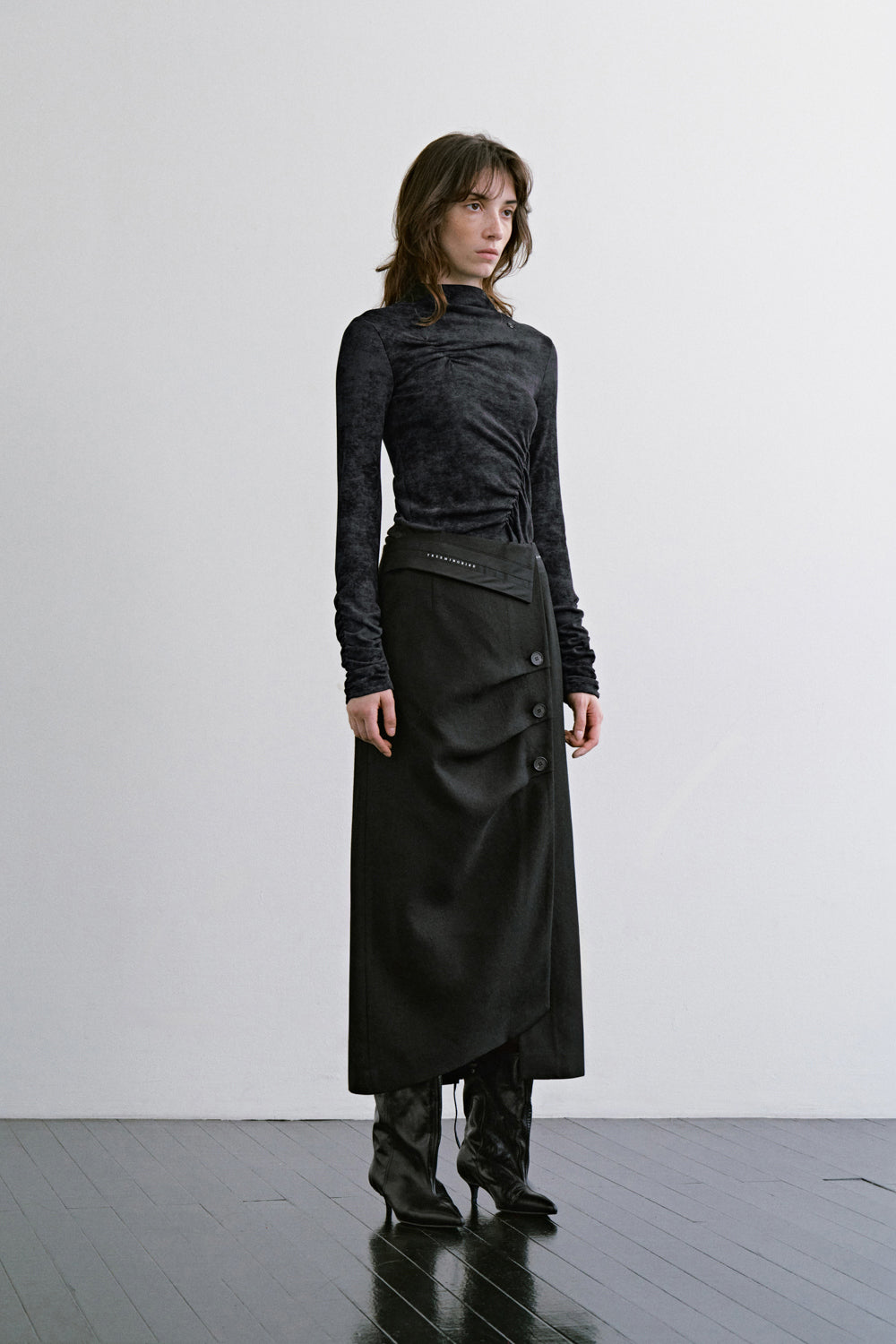 Treemingbird Blurry Print Mock Neck Top Black