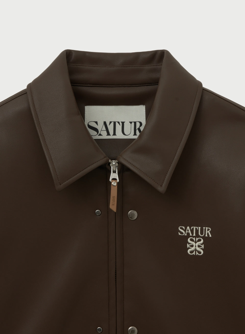[satur] Teo Synthetic Leather Collar Jacket - Brown