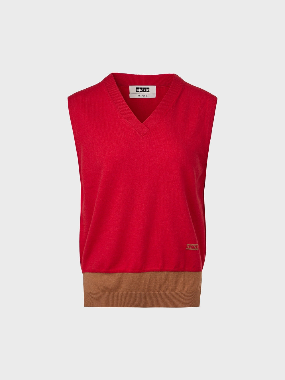 EENK V-Neck Contrast Rib Knit Vest - Red