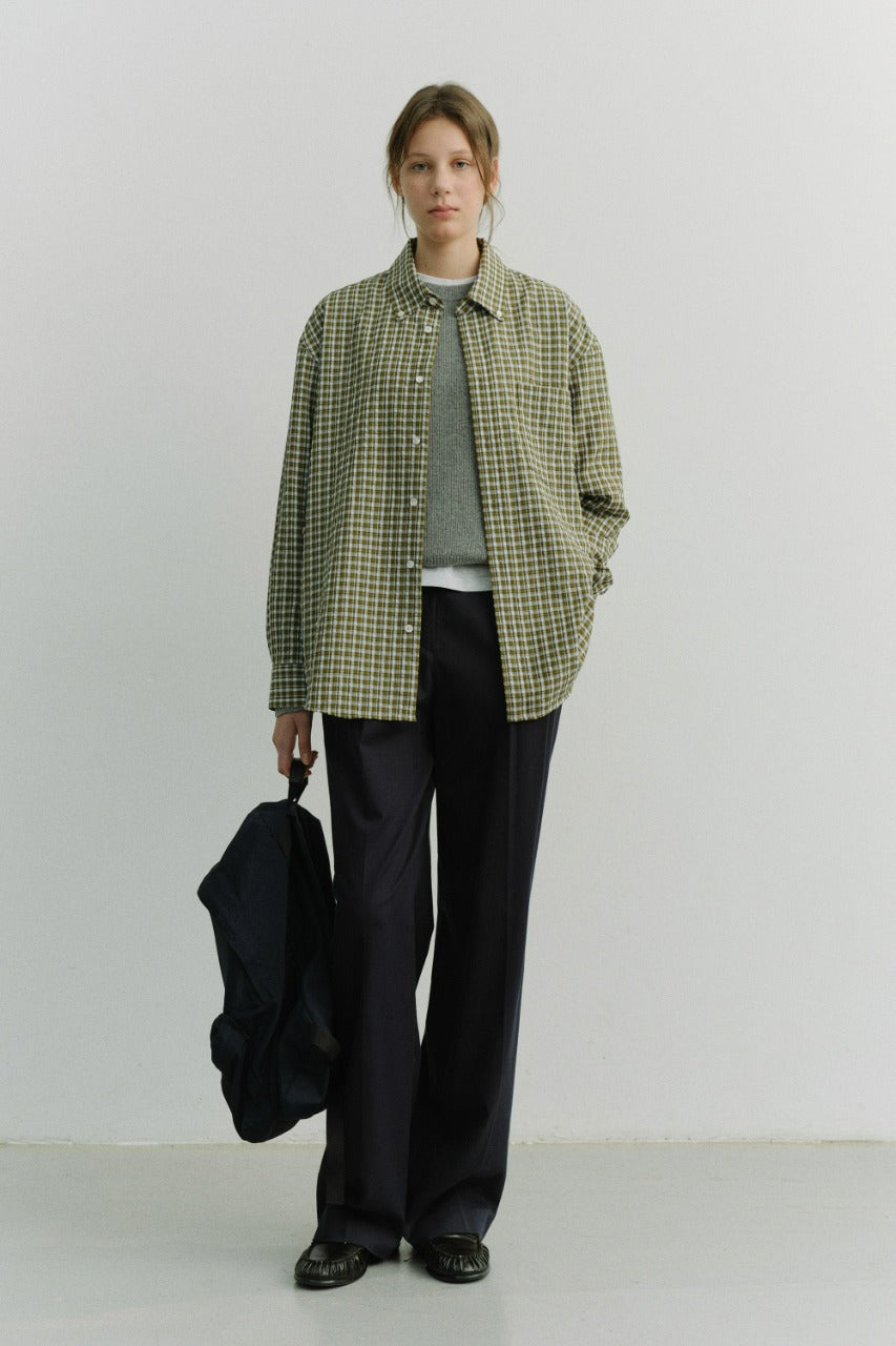 Dunst Unisex Oversized BD Checked Shirt Khaki Green Check
