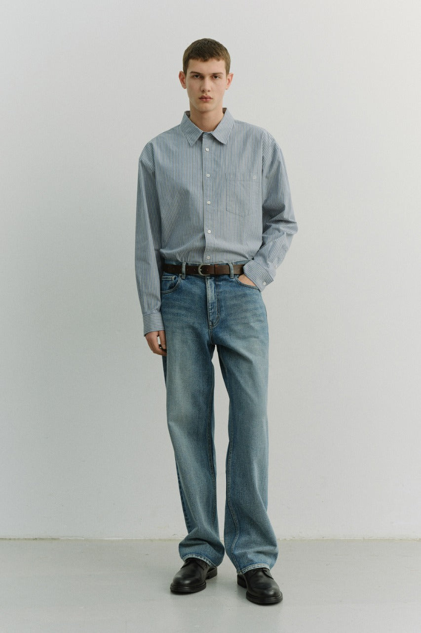 Dunst Unisex 2-Way Oversized Striped Shirt Blue Stripe