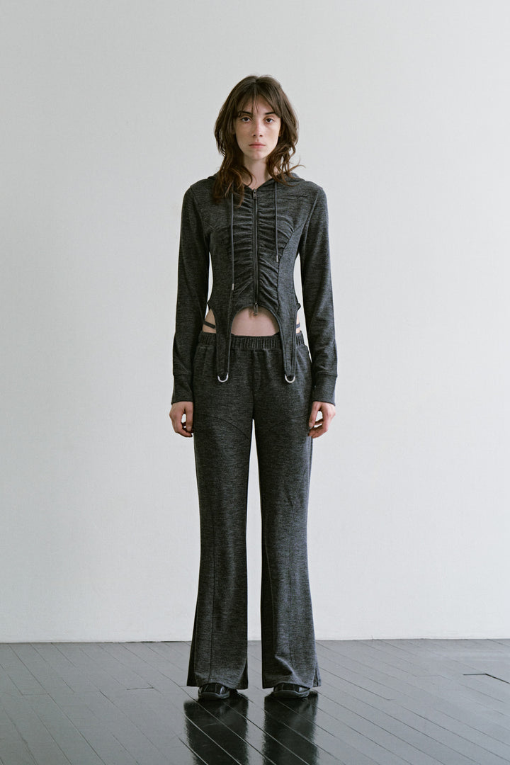 Treemingbird Garter-Hem Slim Hooded Set-up Zip up Charcoal
