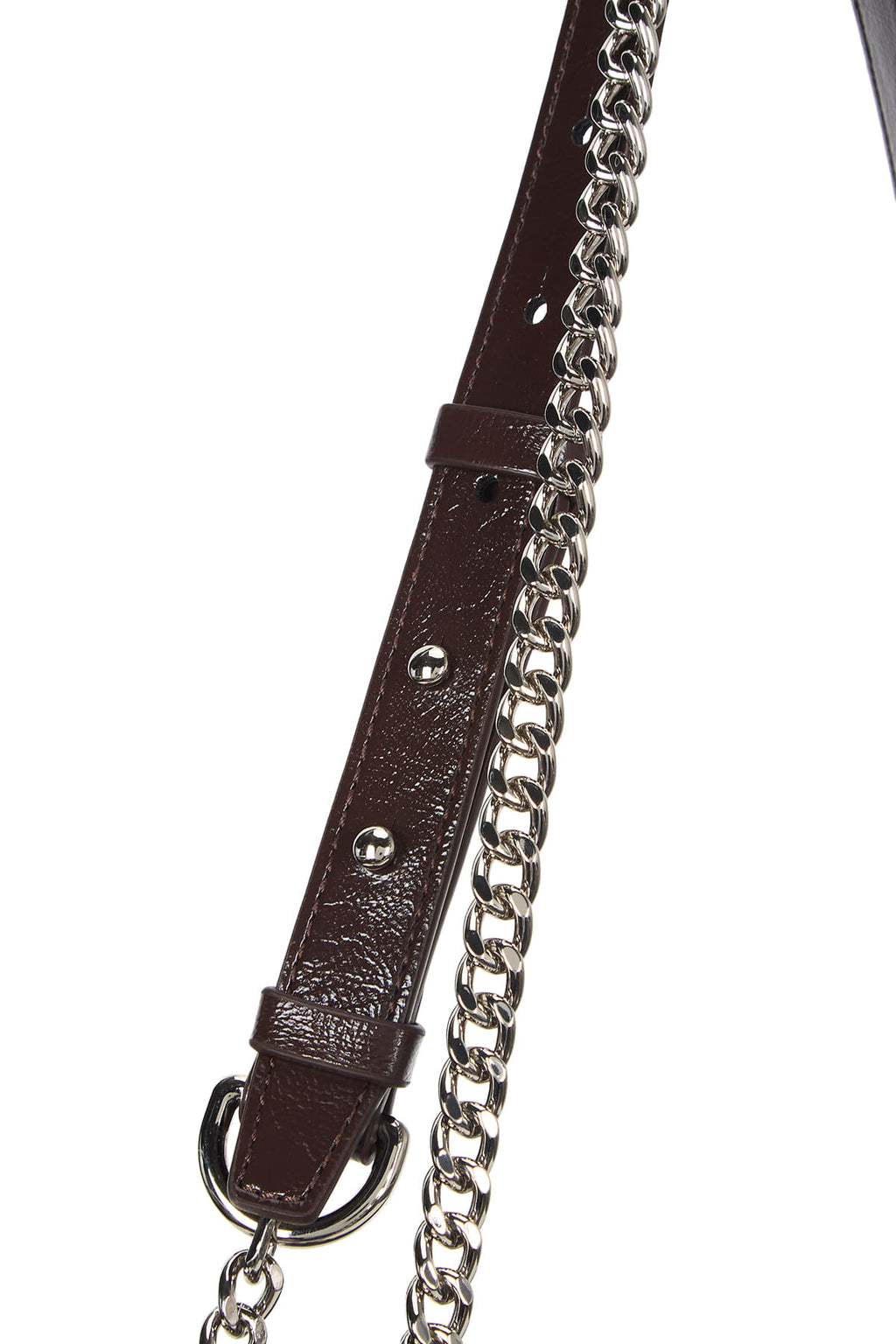 [matinkim] GLOSSY QUILTING MEDIUM CHAIN BAG IN DARK BROWN