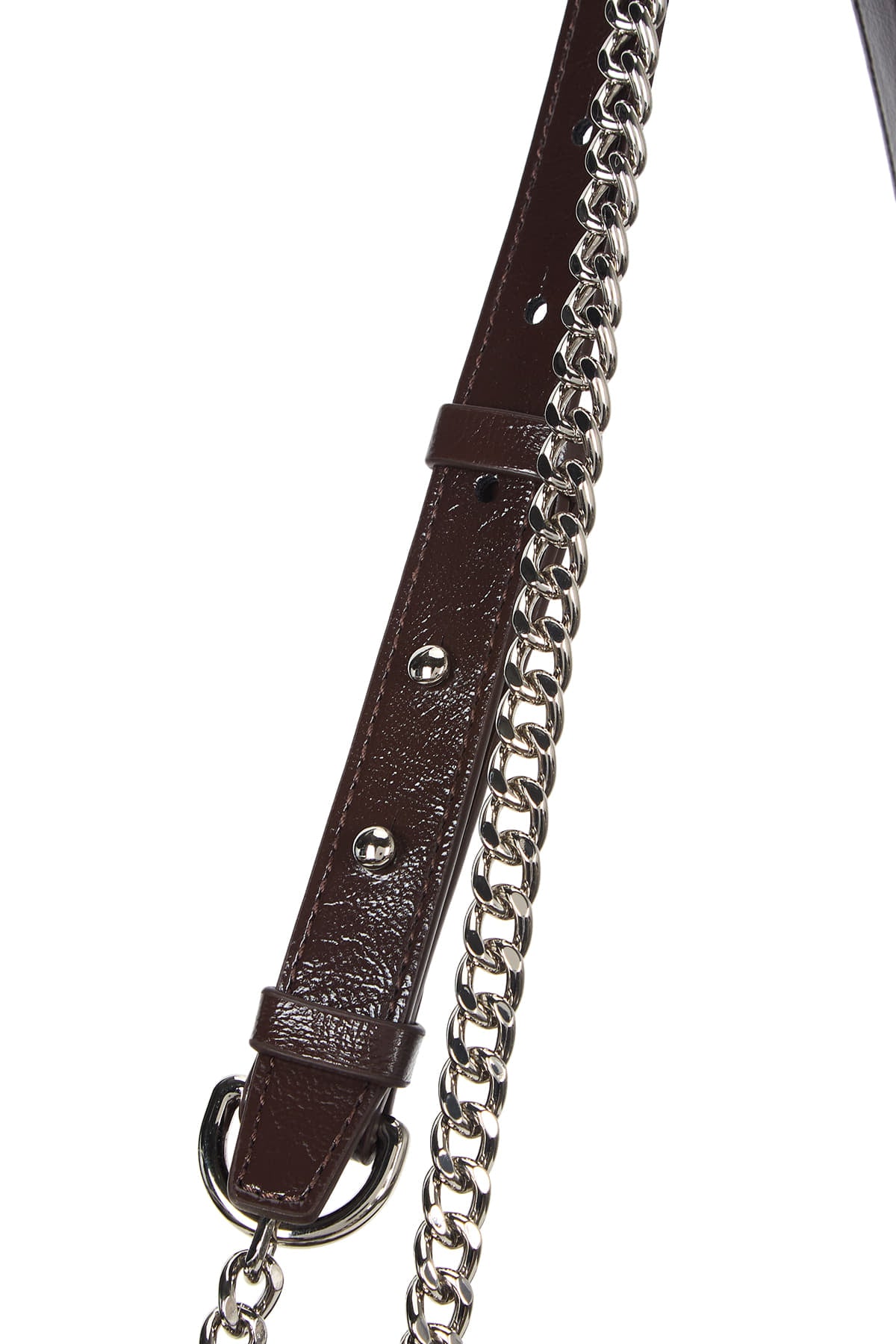 [matinkim] GLOSSY QUILTING MEDIUM CHAIN BAG IN DARK BROWN