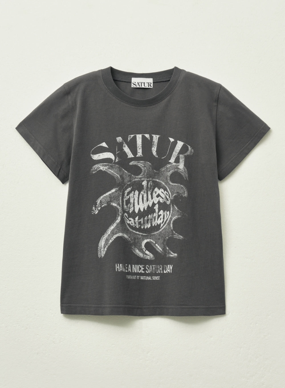 [satur] (W) Sun Retro Graphic T-Shirt - Charcoal Ivory