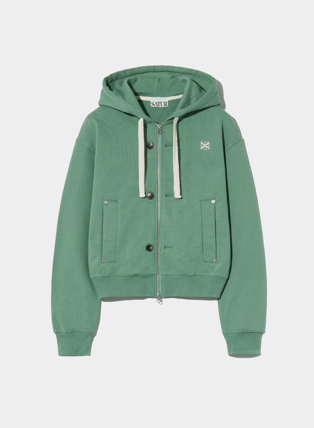 [satur] (W) Teo Cotton All Day Hood Zip-Up - Sage Green