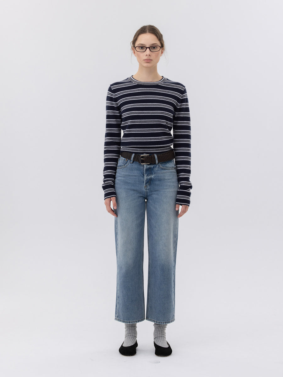 GLOWNY 90s High Rise Wide Leg Jeans (Short) (Mid Blue)