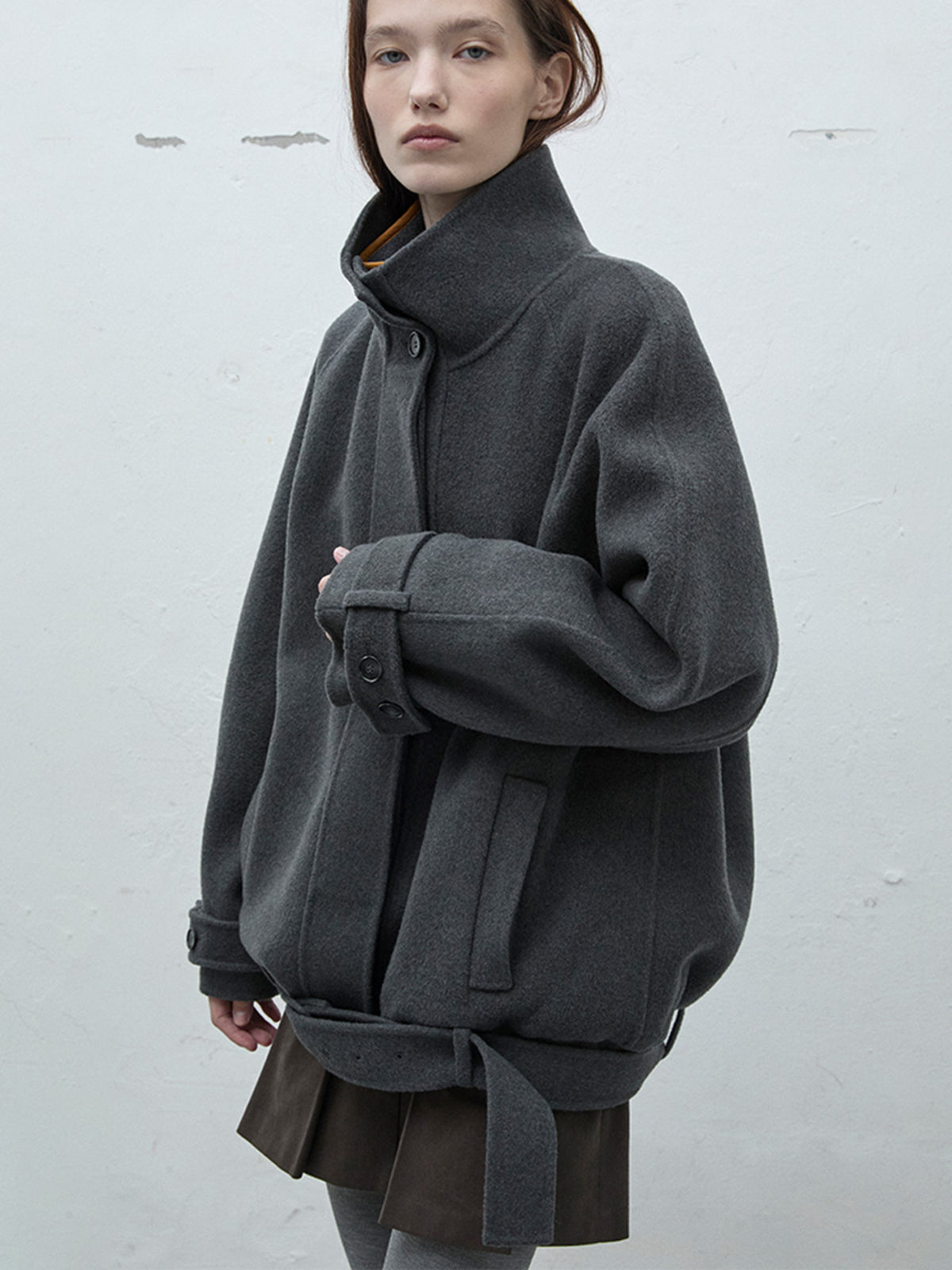 Raive High-neck Belted Half Coat
