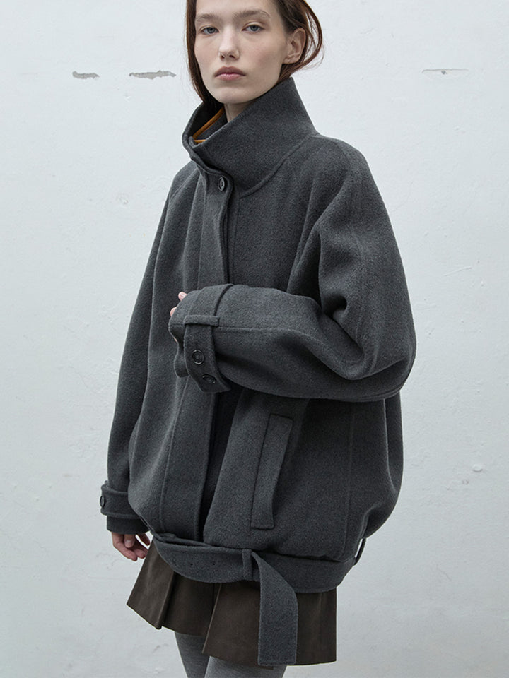 Raive High-neck Belted Half Coat