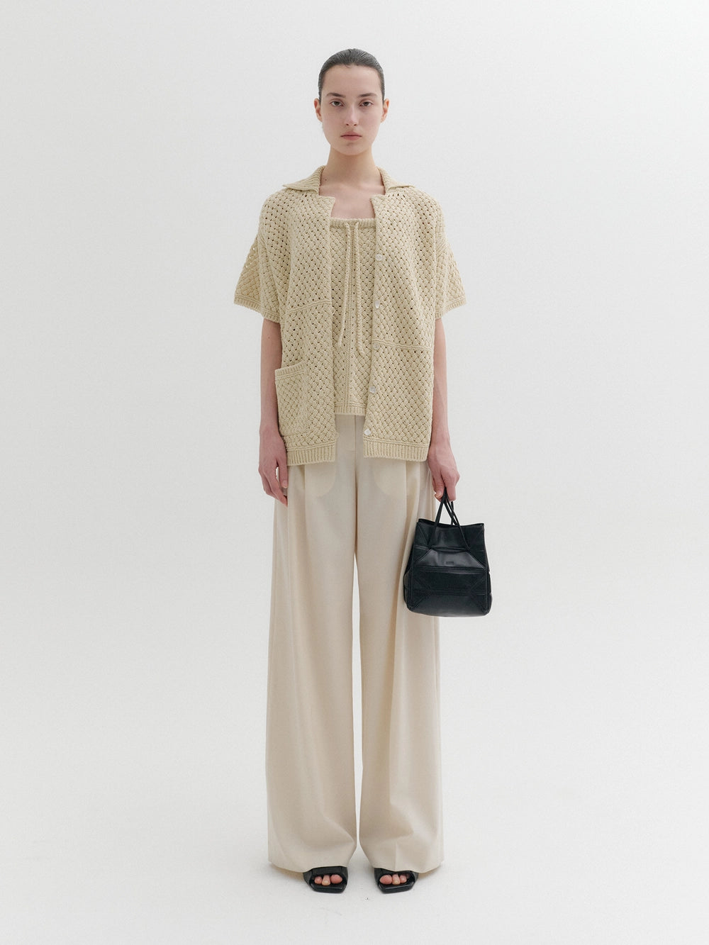 EENK Crochet Tie Strap Knitwear Top - Yellow