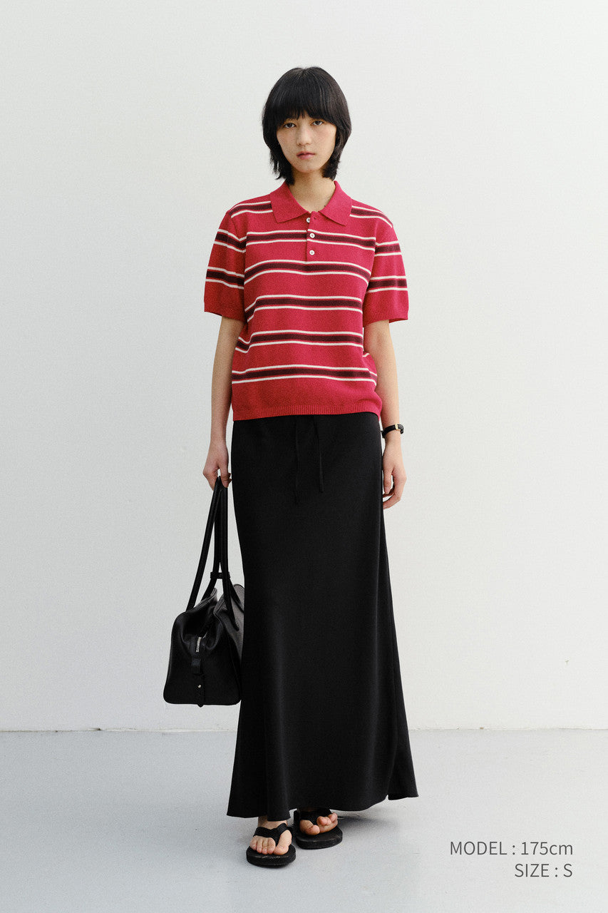 Dunst Unisex Multi Striped Polo Knit Red Burgundy