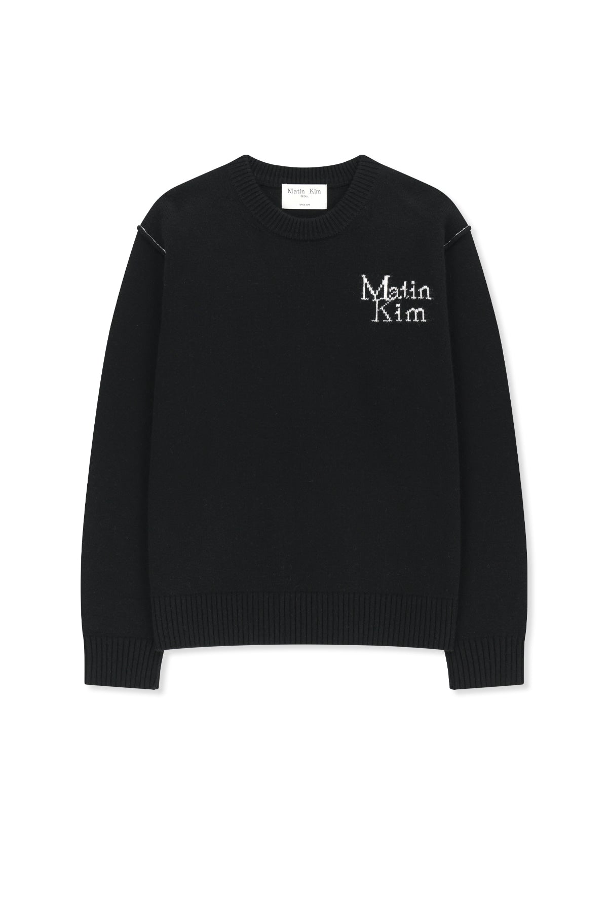 Matinkim Grid Logo Cashmere Blended Knit Pullover IN Black