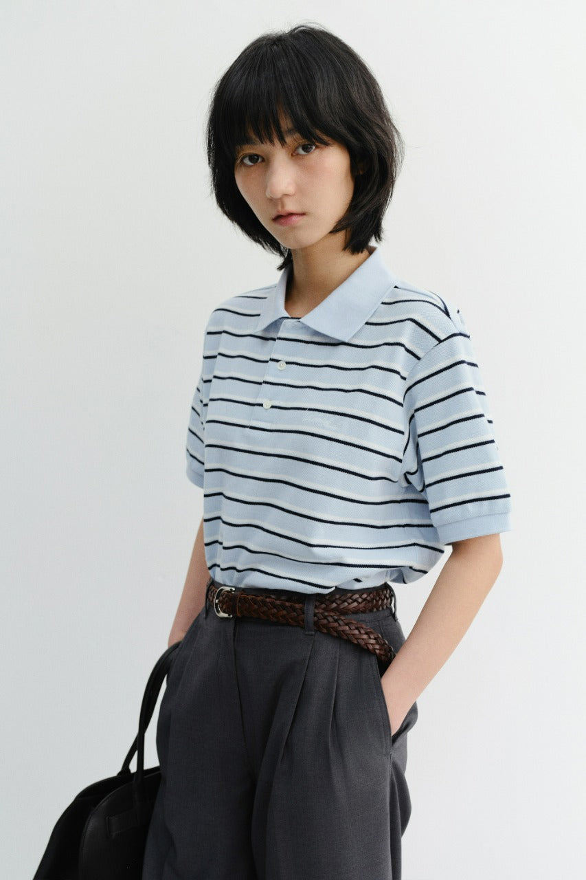 Dunst Unisex Striped Polo Shirt Soft Blue