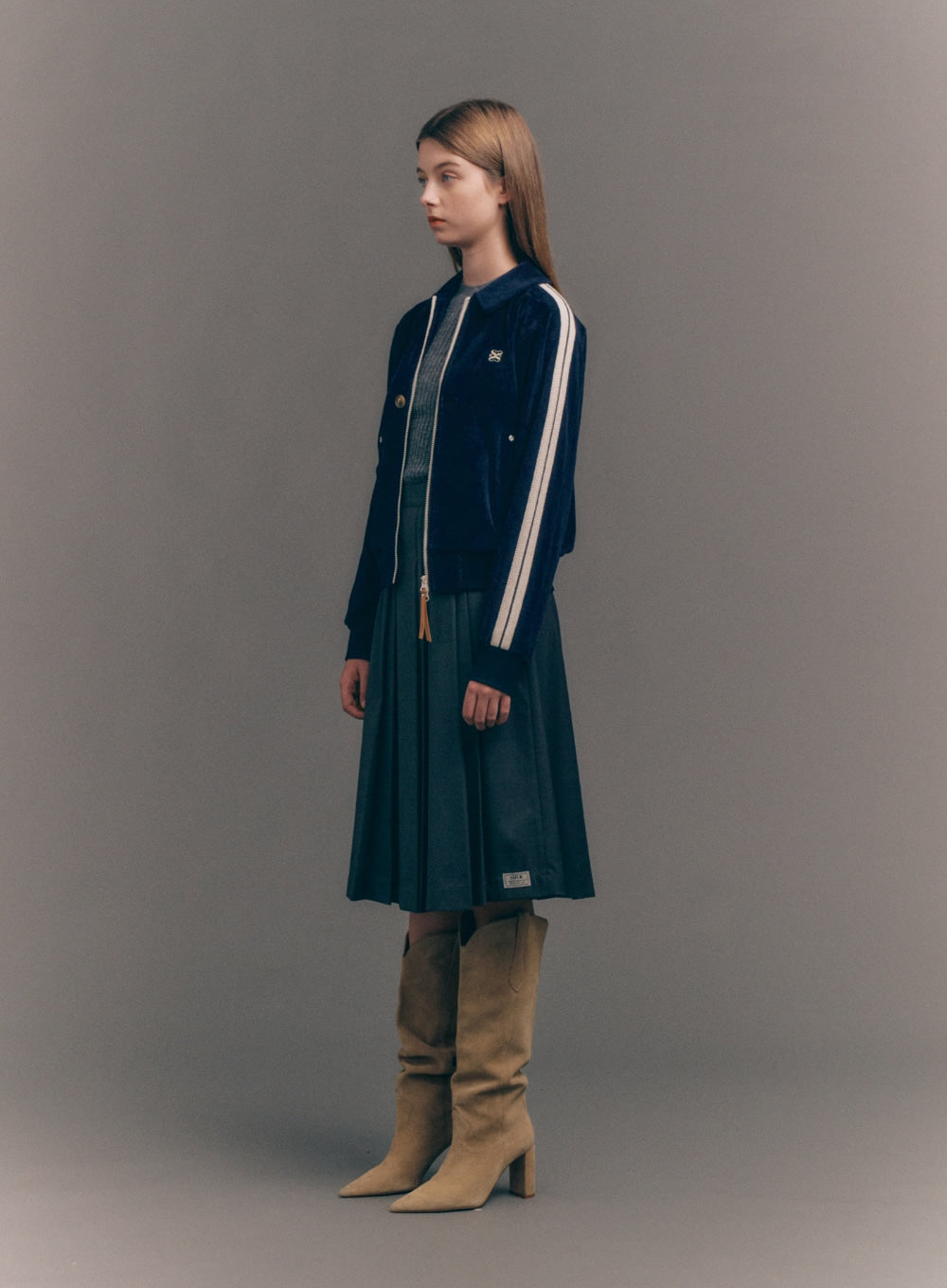 [satur] (W) Lawton Velour Collar Jacket - Navy