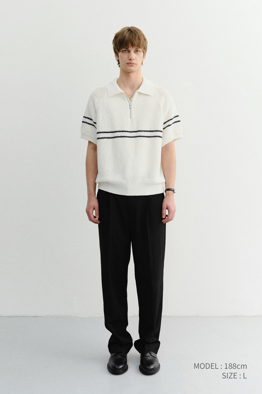 Dunst Half Zip-Up Striped Polo Knit White