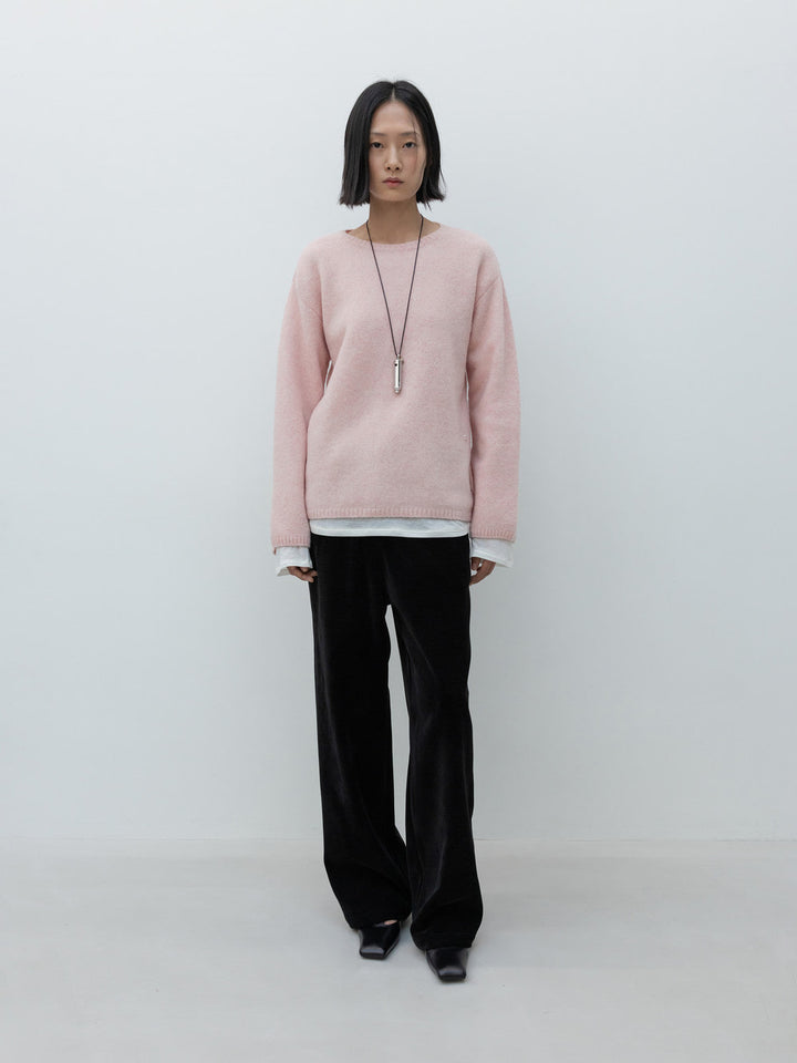 Low Classic Round Neck Wool Pullover Pink