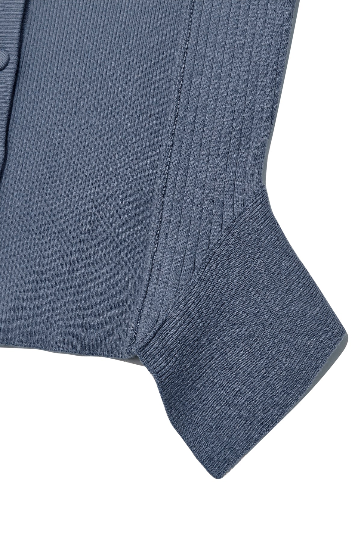 [matinkim] UNBALANCE CUT LINE BUTTON CARDIGAN IN SMOKE BLUE