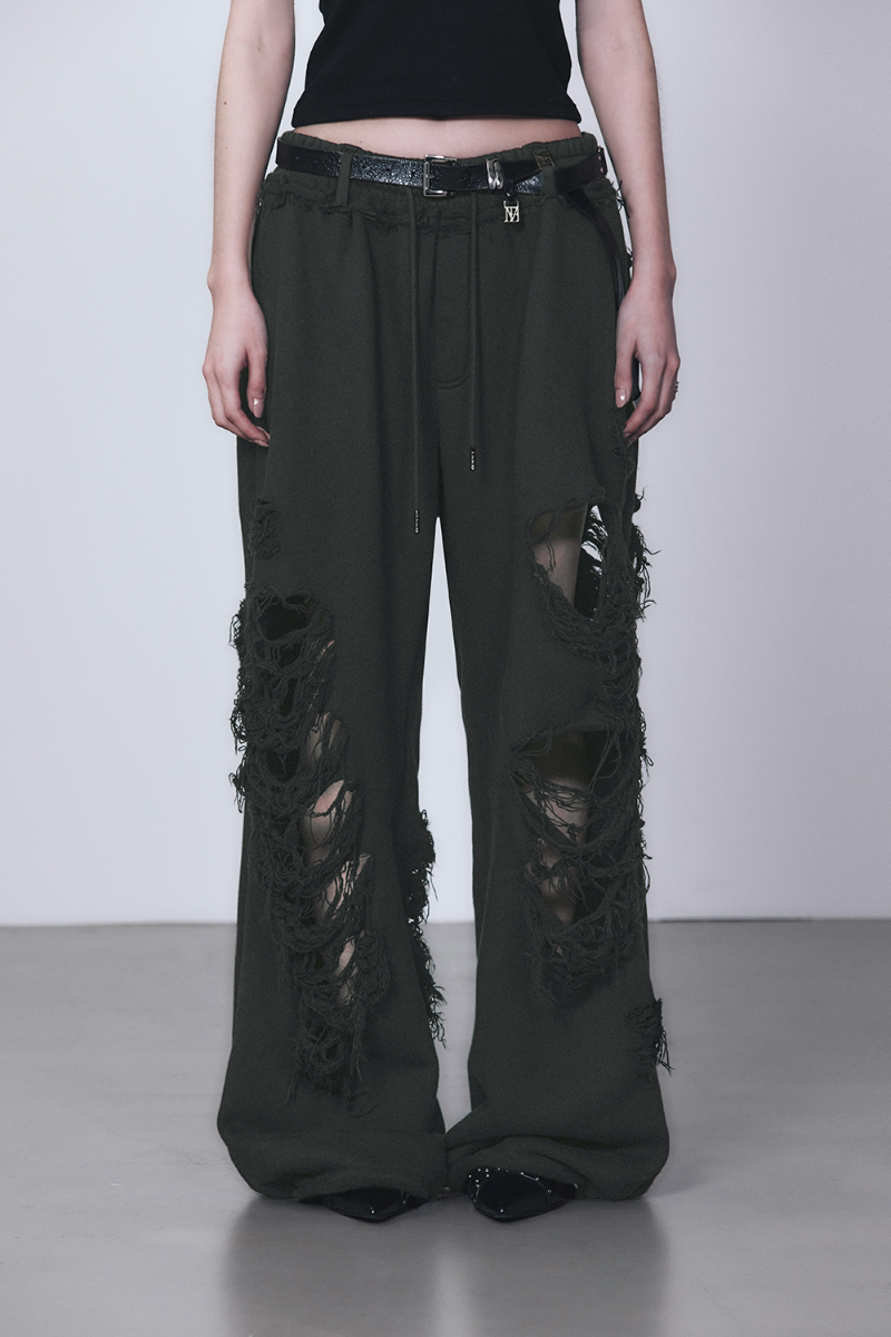 Treemingbird Scratch Damage Wide Sweat Pants Charcoal