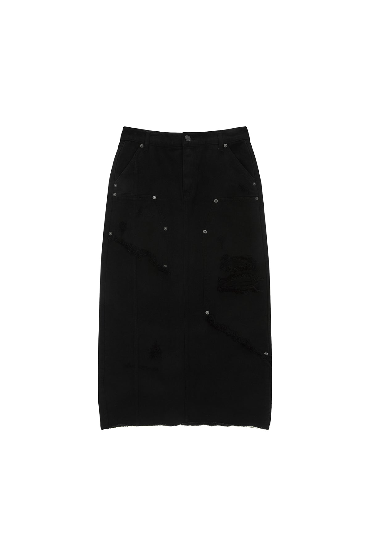Matinkim Unbalance Damage Denim Skirt IN Black