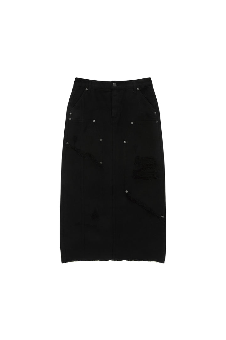 Matinkim Unbalance Damage Denim Skirt IN Black