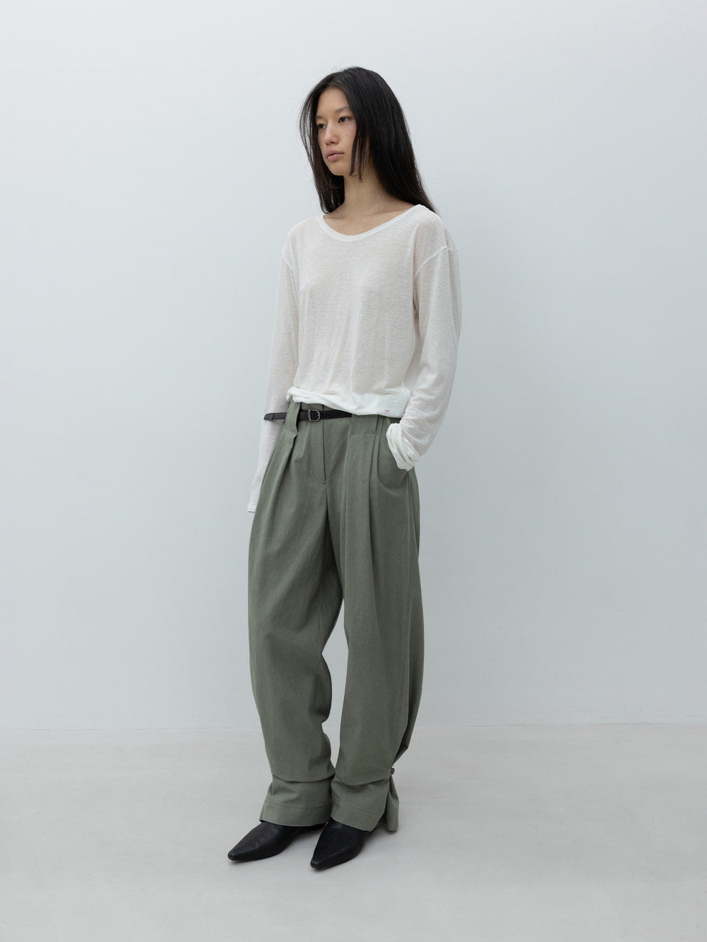 Low Classic Wool Tencel Long Sleeve T-Shirt Ivory