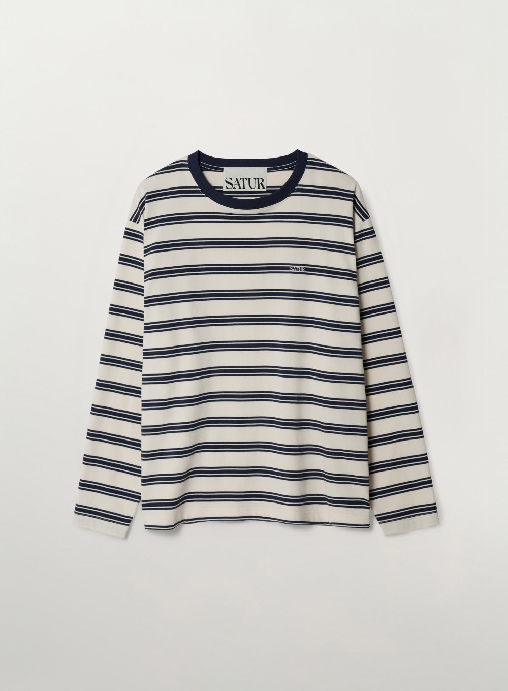 [satur] Font Embroidery Stripe Long Sleeve - Navy