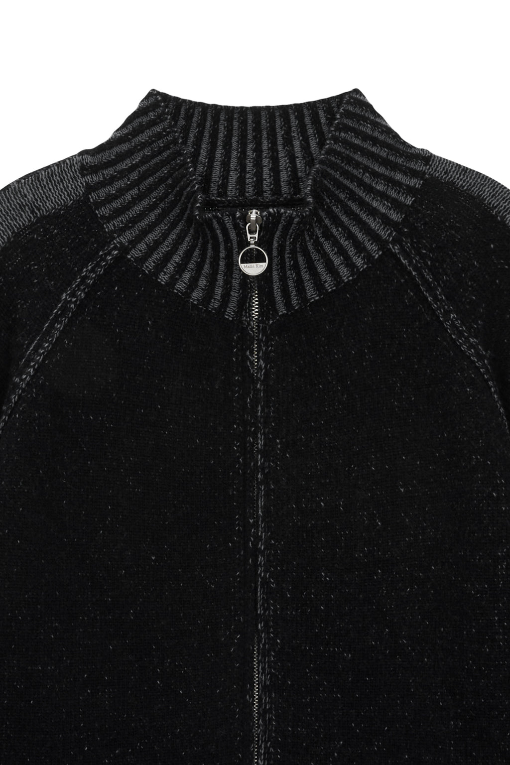 [matinkim] TWO TONE MIXED KNIT ZIP UP FOR MEN IN BLACK