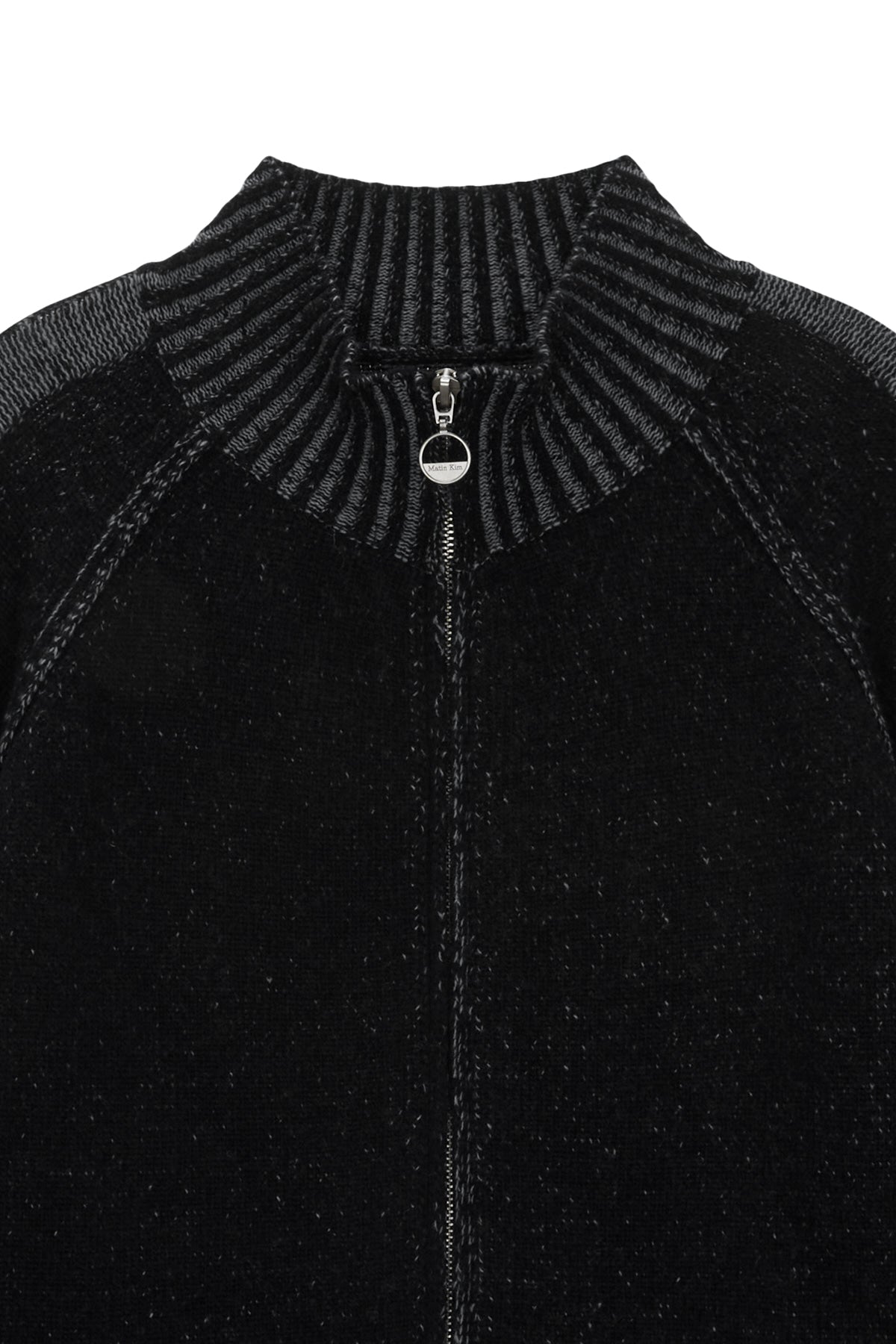 [matinkim] TWO TONE MIXED KNIT ZIP UP FOR MEN IN BLACK