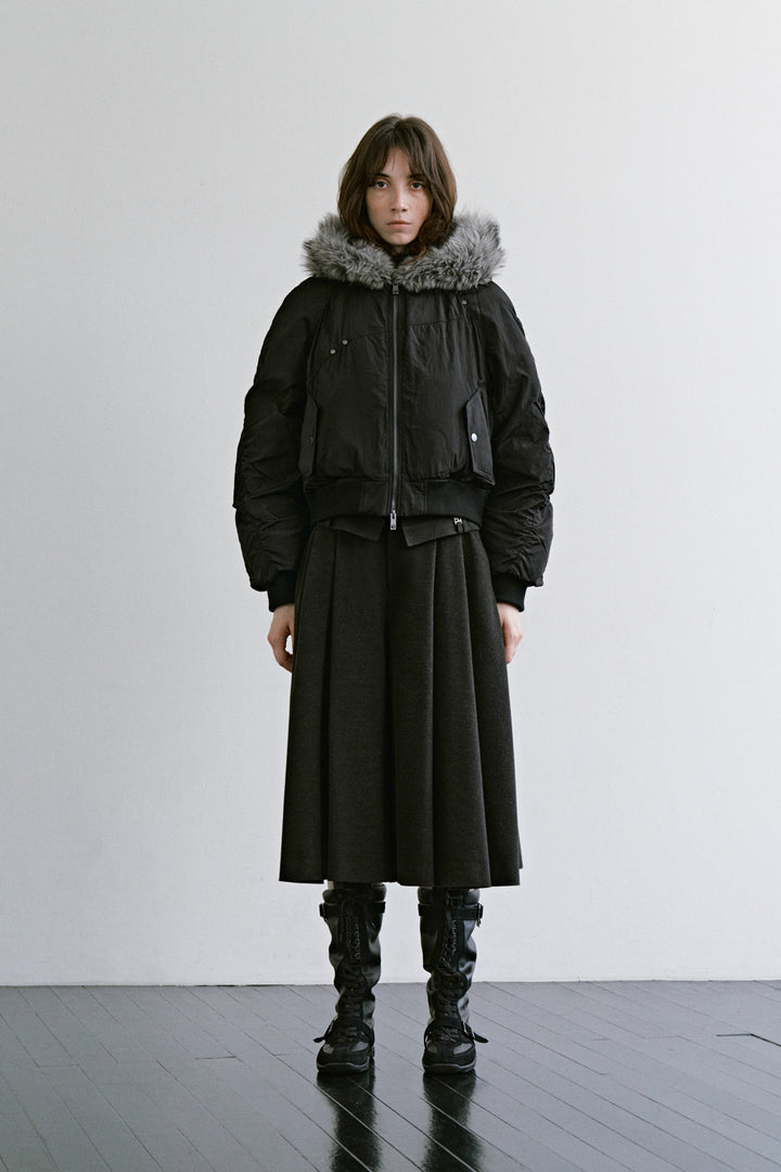 Treemingbird Fur Trimmed Short Down Jacket Black