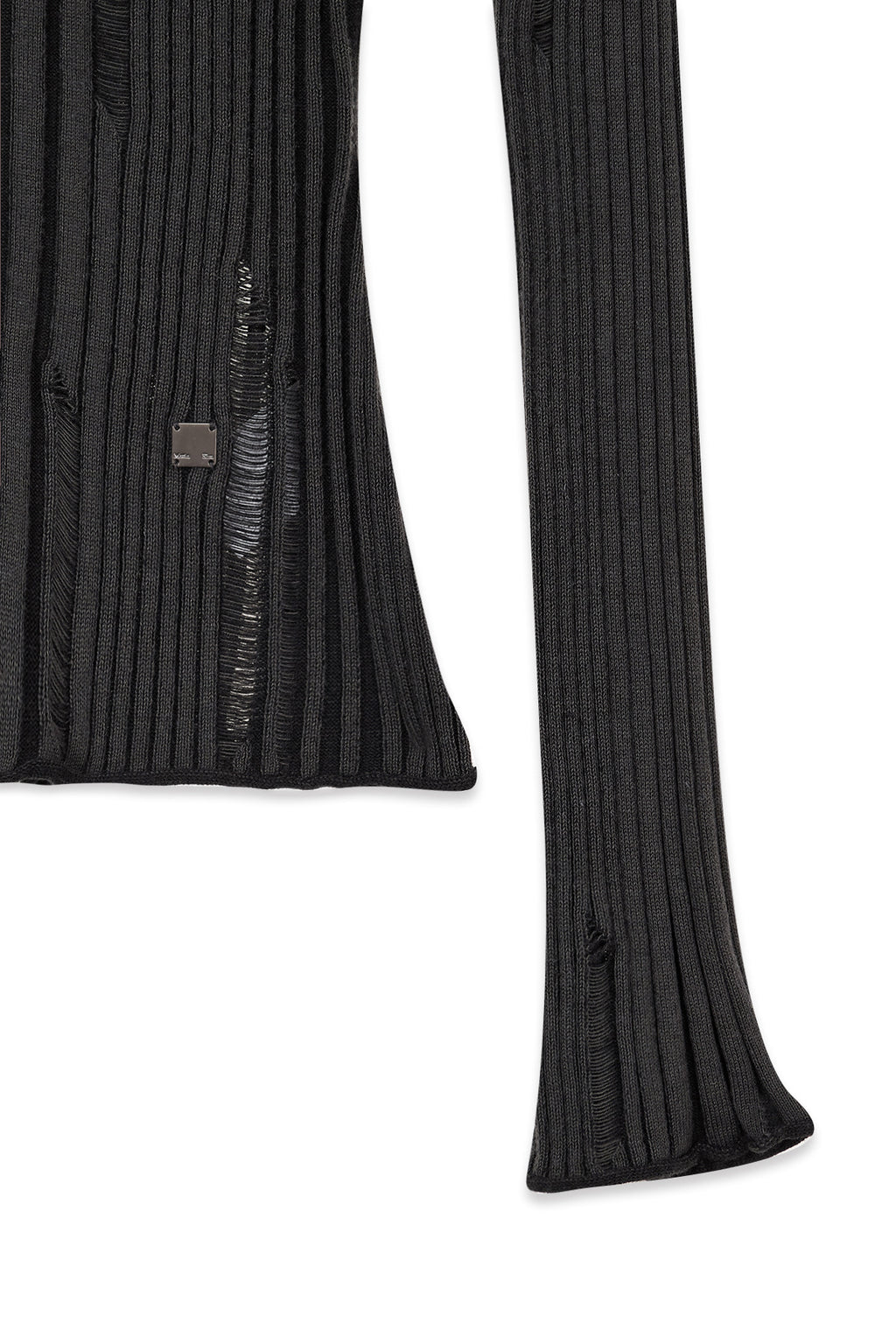 [matinkim] LOGO POINT DAMAGE SLIM HOODY CARDIGAN IN CHARCOAL