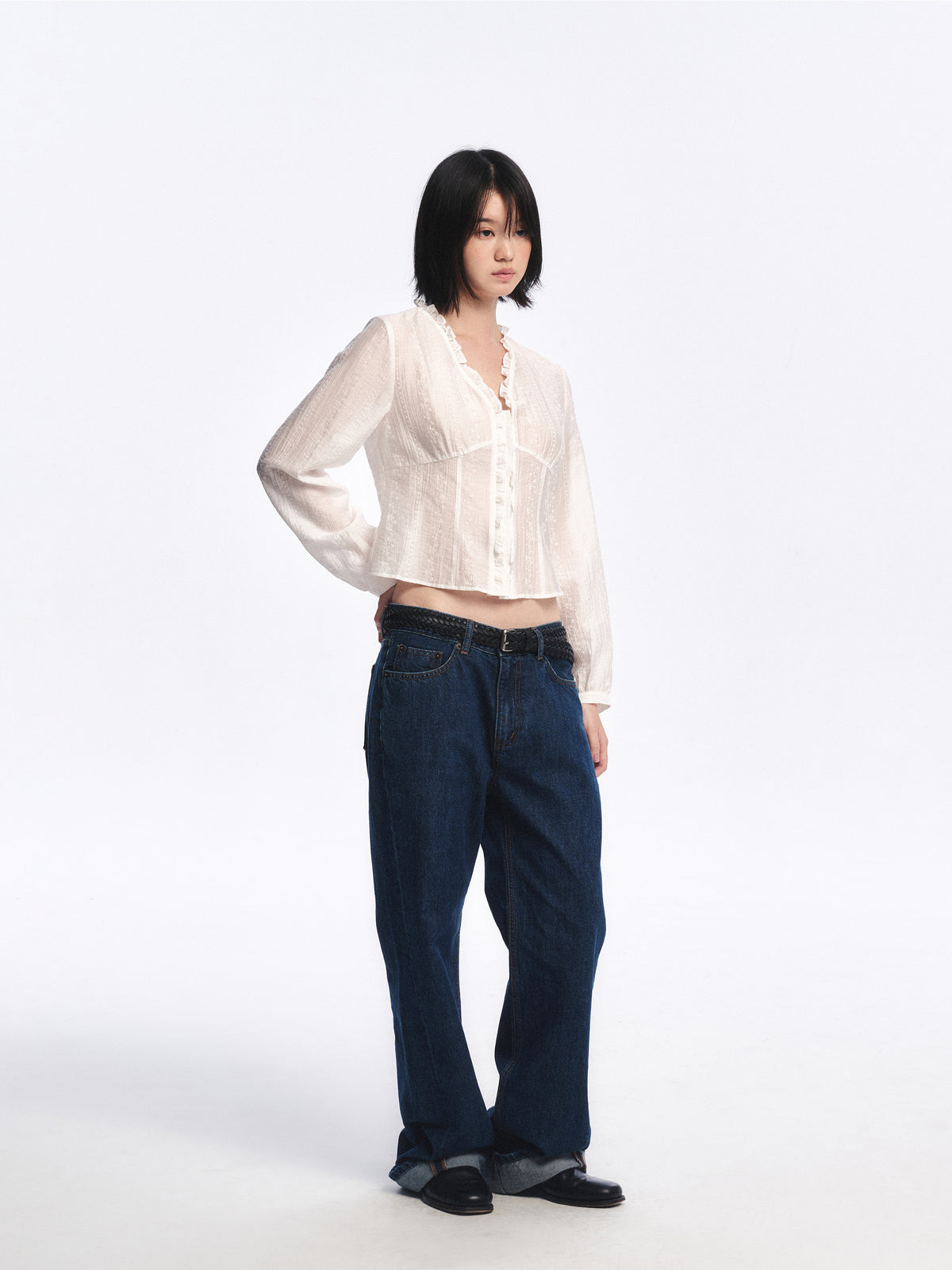 Low Classic Embroidered Frill Blouse Ivory