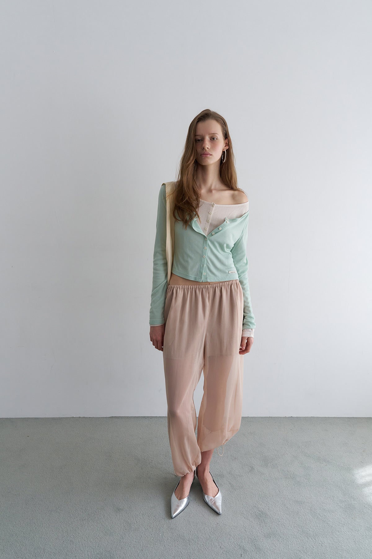 Overdueflair Sheer Wrap Scarf Pants Nude Beige