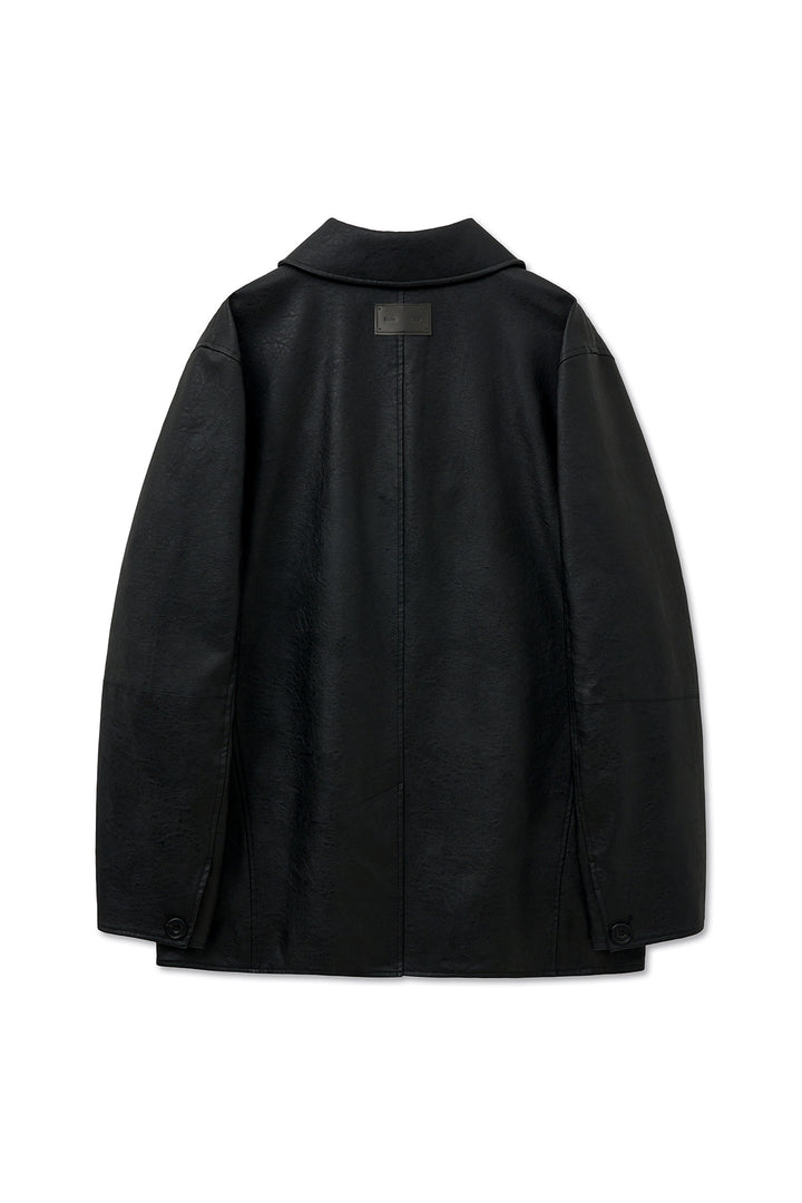 Matinkim Faux Leather Double Jacket For Men IN Black