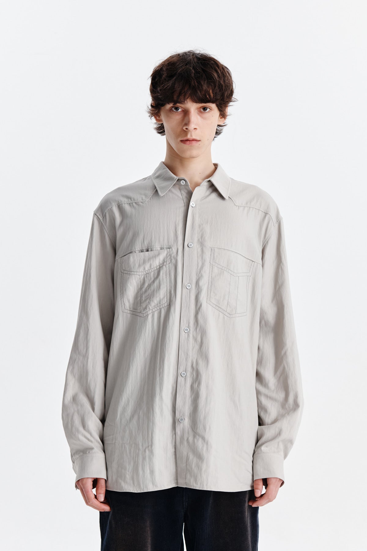 [matinkim] STITCH POINT SHIRT FOR MEN IN LIGHT GREY