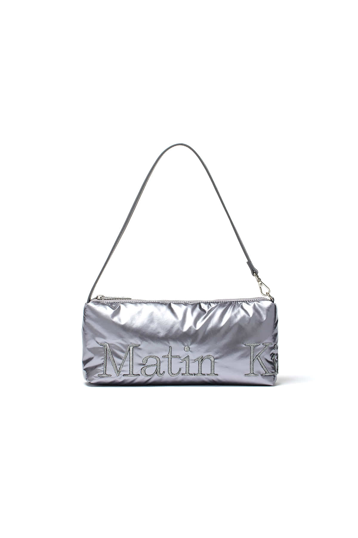 [matinkim] GLOSSY LOGO STITCH MINI SHOULDER BAG IN SILVER