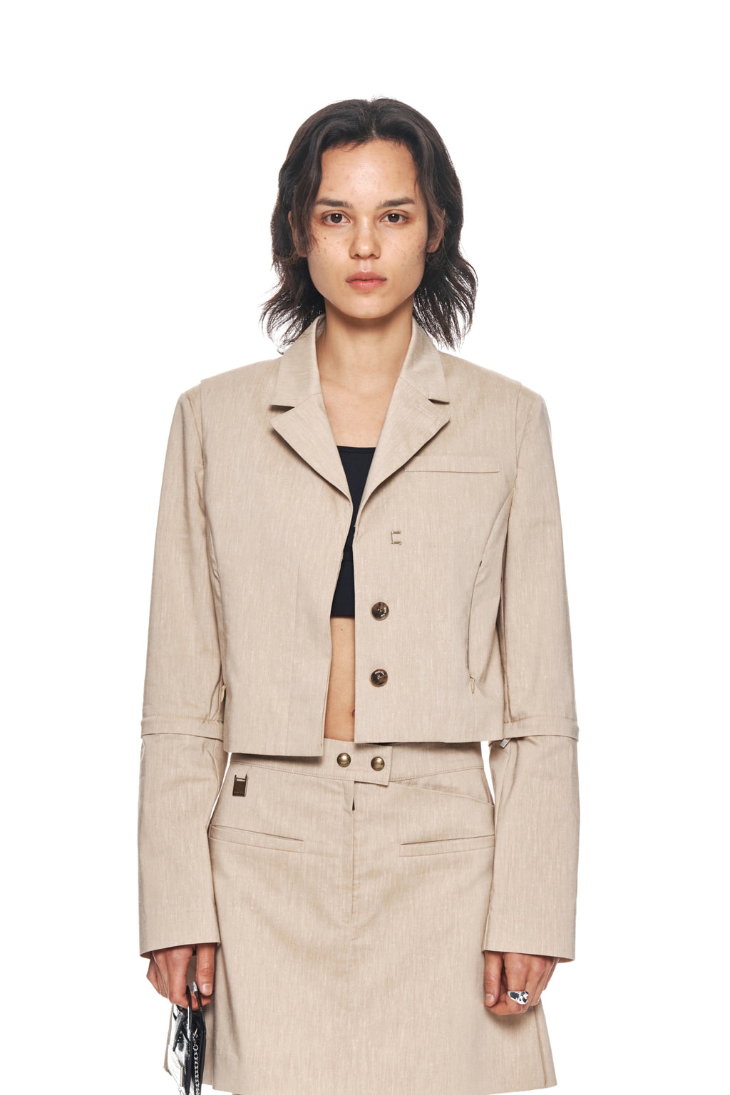 Matinkim Zipper Point Linen Crop Jacket IN Beige