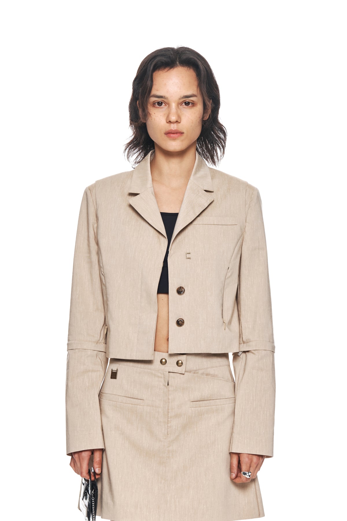 Matinkim Zipper Point Linen Crop Jacket IN Beige