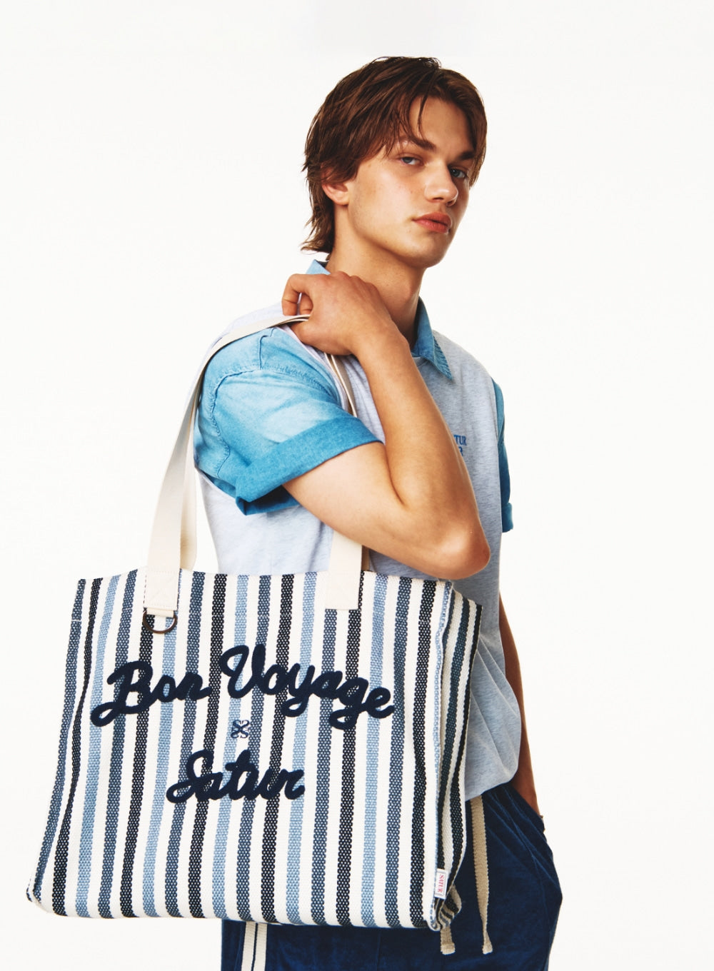 [satur] Bon Voyage Over Size Beach Bag - Navy