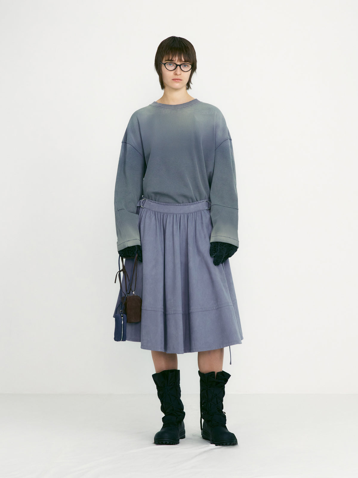 Low Classic Suede Belted Skirt Greyish Blue