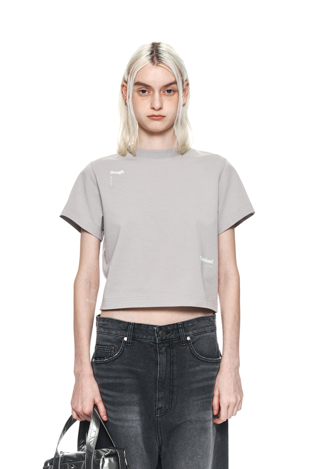 [matinkim] KEYWORD LETTERING CROP TOP IN LIGHT GREY